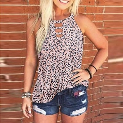 Panties Womens Crew Neck Tank Tops Summer Leopard/Tie-Dye Sleeveless Hollow Out Tunic Tee Shirts - Pink - C5199SI2DX7