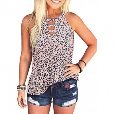 Panties Womens Crew Neck Tank Tops Summer Leopard/Tie-Dye Sleeveless Hollow Out Tunic Tee Shirts - Pink - C5199SI2DX7