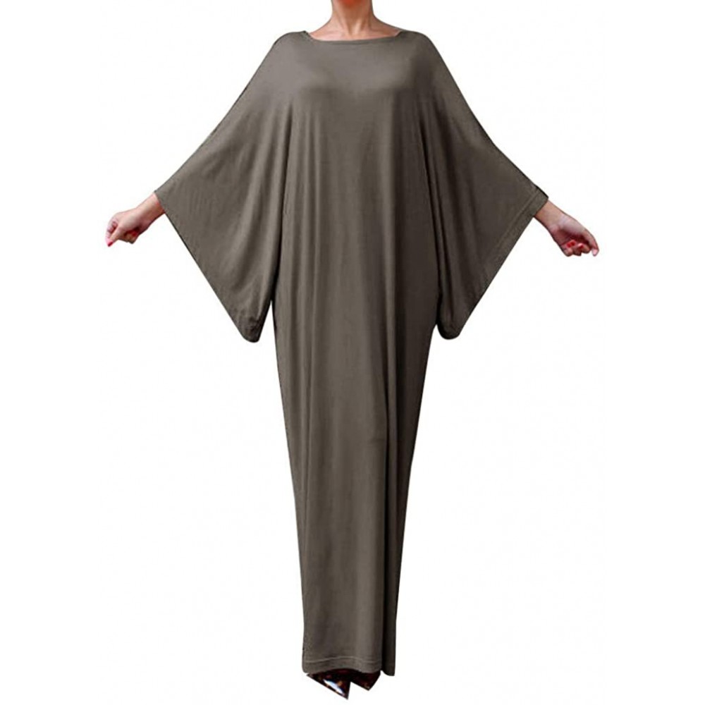 Robes Ramadan Women Prayer Batwing Sleeve Abaya Muslim Islamic Maxi Dress Arab Robe Clothes - Gray - C8197KAS2KN