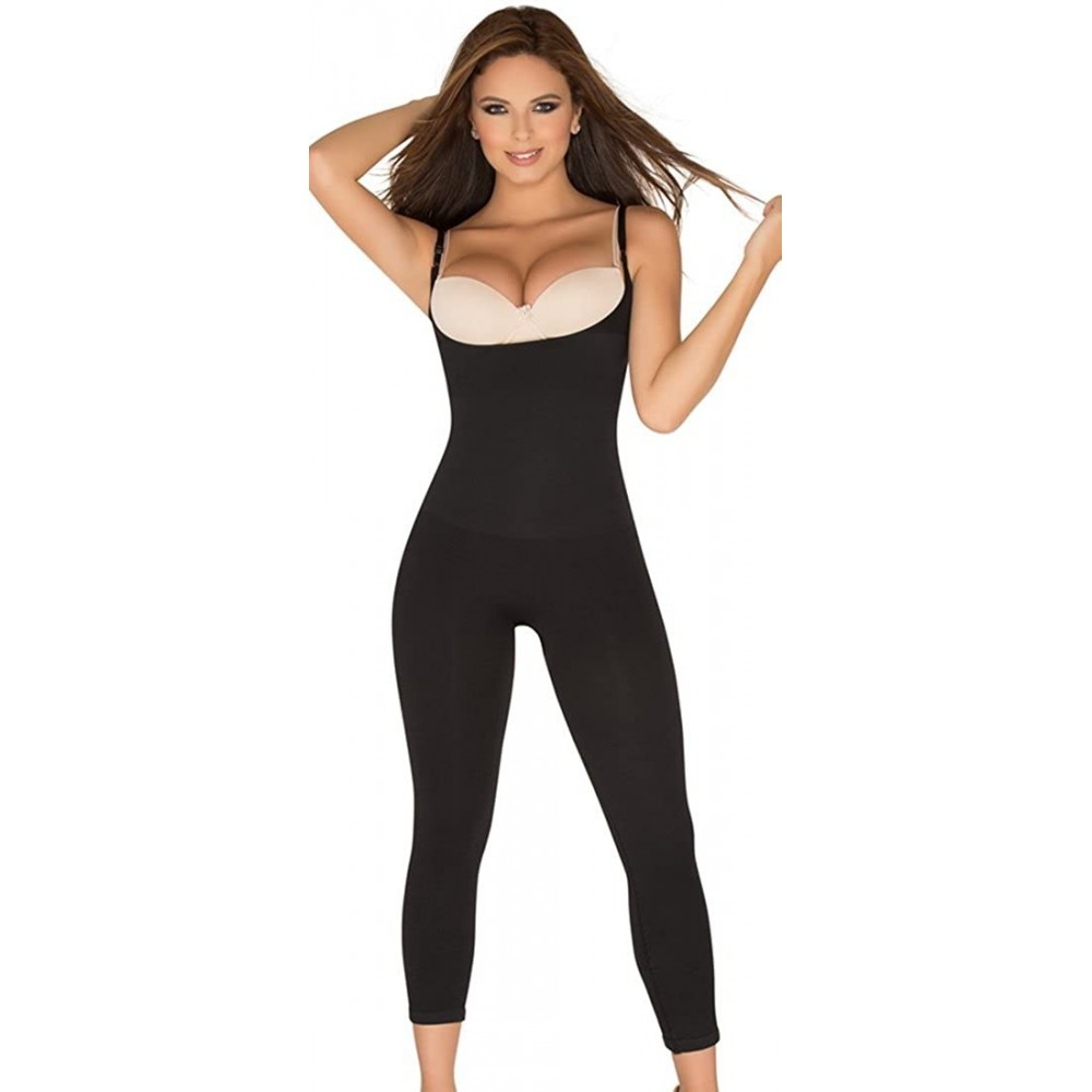 Shapewear Full Body Shaper Open-Bust Capri Faja Colombiana Shapewear - Black - C412LHMBV77