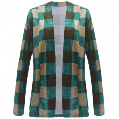 Slips Womens Cardigans Casual Long Sleeve Loose Open Cape Plaid Cardigan Coat Sweater Kimono Jacket Tops - Green - C518XT7KKO4