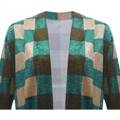 Slips Womens Cardigans Casual Long Sleeve Loose Open Cape Plaid Cardigan Coat Sweater Kimono Jacket Tops - Green - C518XT7KKO4