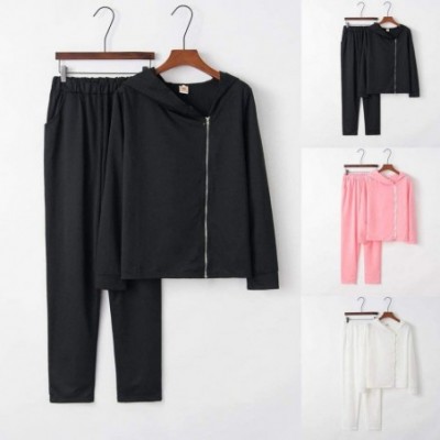 Thermal Underwear Women Tracksuit Sets Color Block Full Zip Hoodie and Long Pant 2 Piece Outfits - Black - CH18AED5M9D