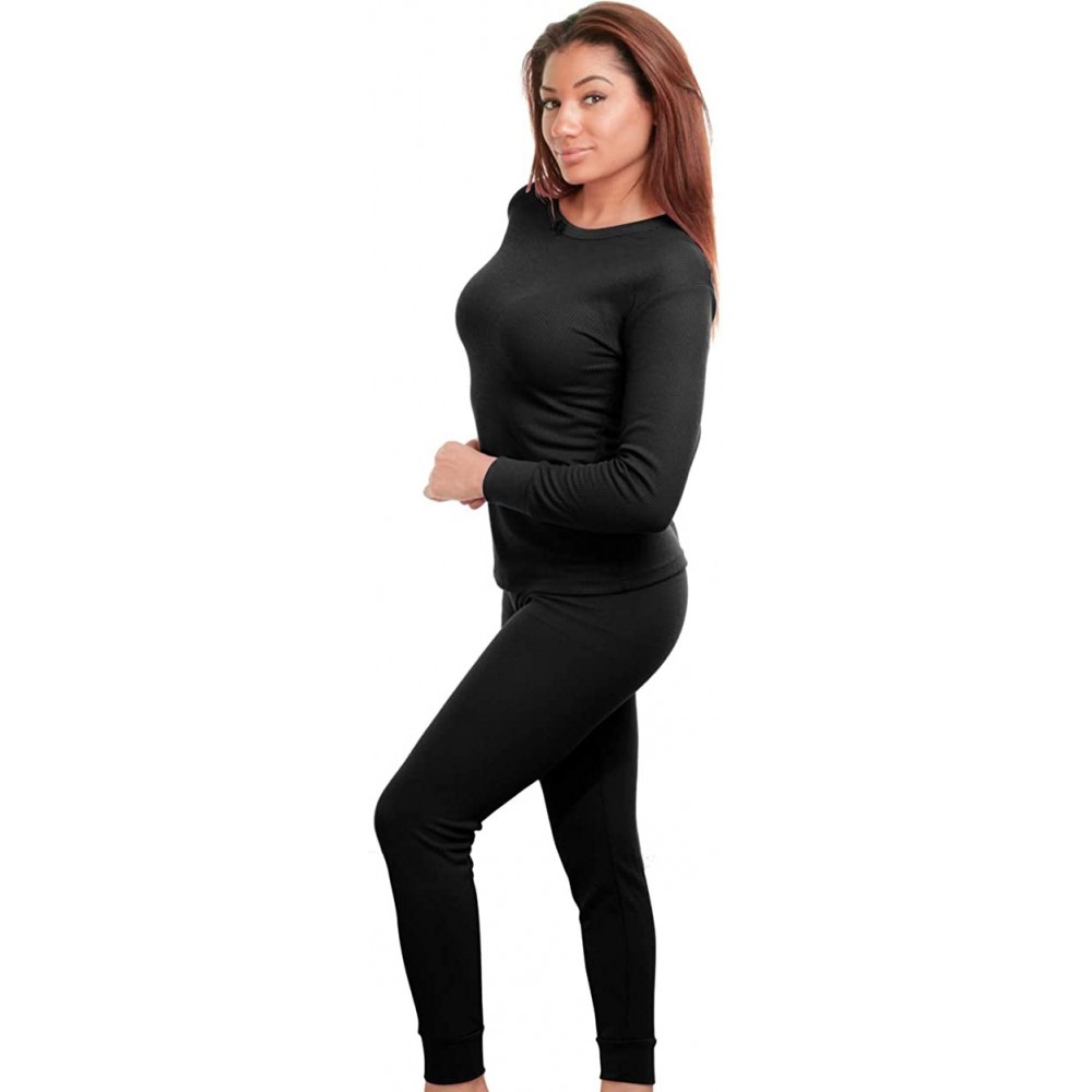 Thermal Underwear 2-Piece Women's Super Soft Cotton Thermal Underwear Set Black - CR198U35IY3