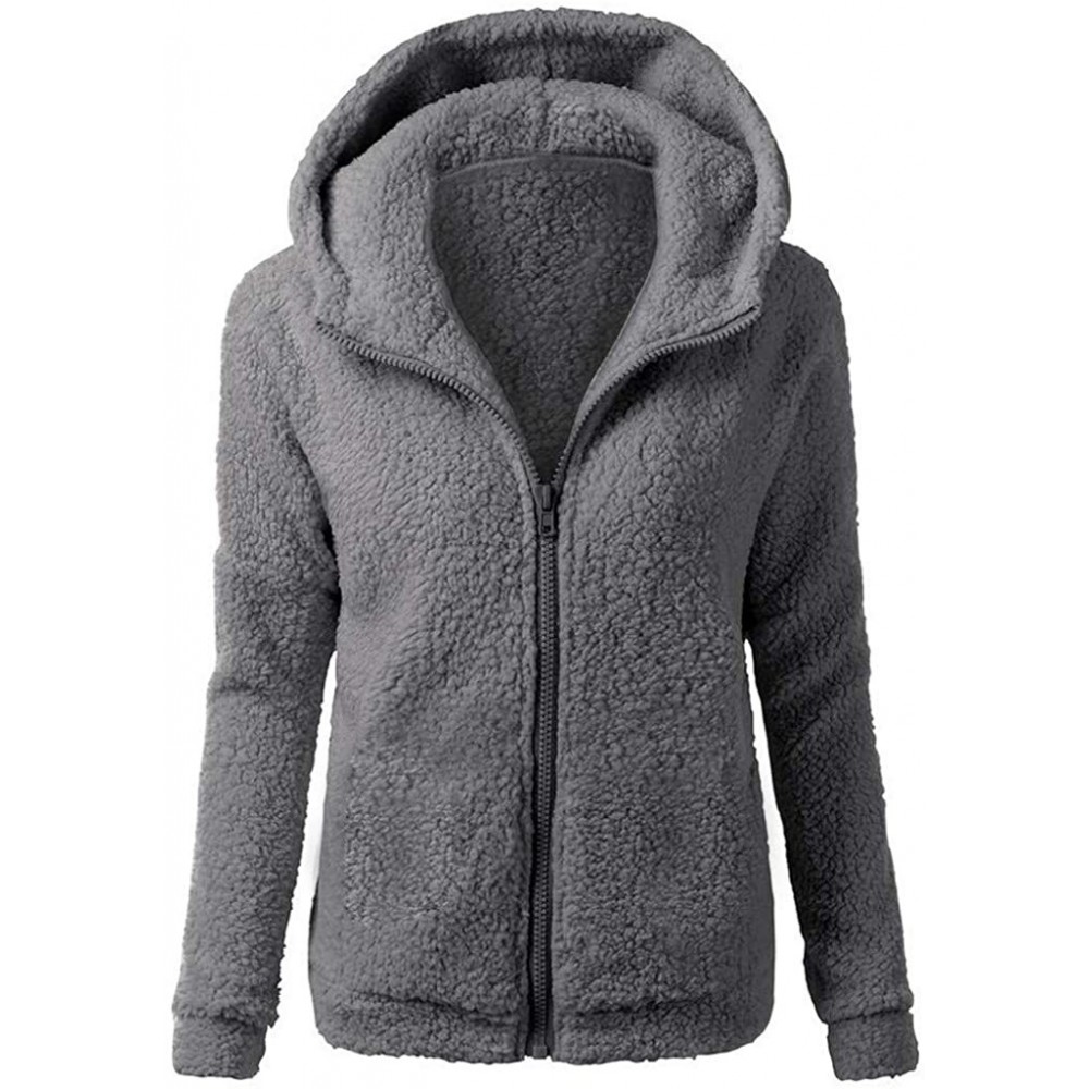 Thermal Underwear Faux Fur Jacket Women Hooded Sweater Coats Winter Warm Wool Zipper Cotton Outwear - Gray - CS19234R8YH