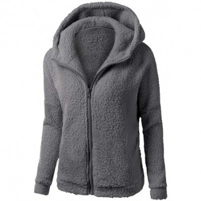 Thermal Underwear Faux Fur Jacket Women Hooded Sweater Coats Winter Warm Wool Zipper Cotton Outwear - Gray - CS19234R8YH