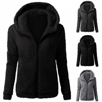 Thermal Underwear Faux Fur Jacket Women Hooded Sweater Coats Winter Warm Wool Zipper Cotton Outwear - Gray - CS19234R8YH