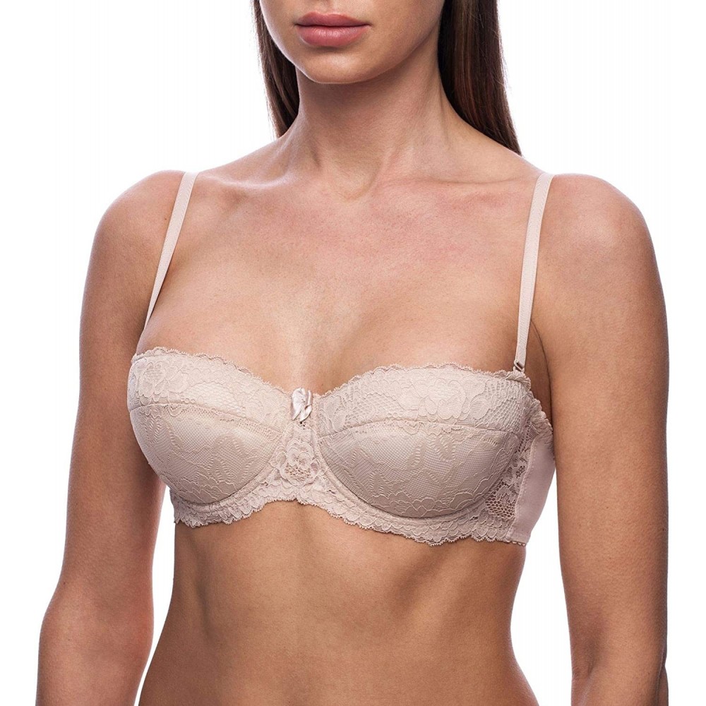 Bras Women's Strapless Pushup Bandeau Lace Sexy Bra - Nude - CG18M6G4AOH