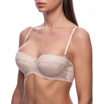 Bras Women's Strapless Pushup Bandeau Lace Sexy Bra - Nude - CG18M6G4AOH