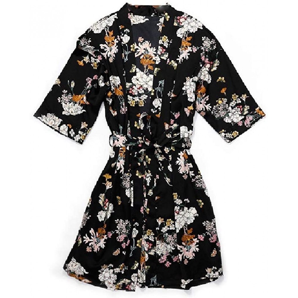 Nightgowns & Sleepshirts Women's Lounger Daily Casual Slim Fit Kimono Patterned Nightgown - Black - CT19E773QM3