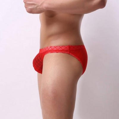 Briefs Sexy Underwear Bikini Briefs for Men Low Rise Stretch Breathable Bulge Pouch Transparent Lace Underpants - Red - CC194...