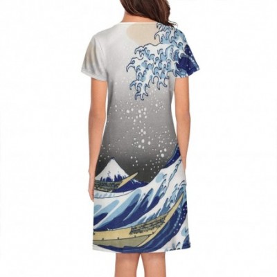 Nightgowns & Sleepshirts Great Wave Dusk Nightdress for Women Custom Sleep Shirt Cotton Womens Sleepwear Nightgown - White-29...