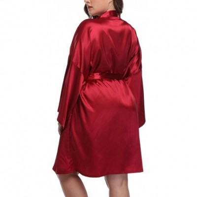 Robes Women's Plus Size Silky Robes Pure Color Short Satin Bathrobes for Wedding - Wine Red - CZ196EGIEXA