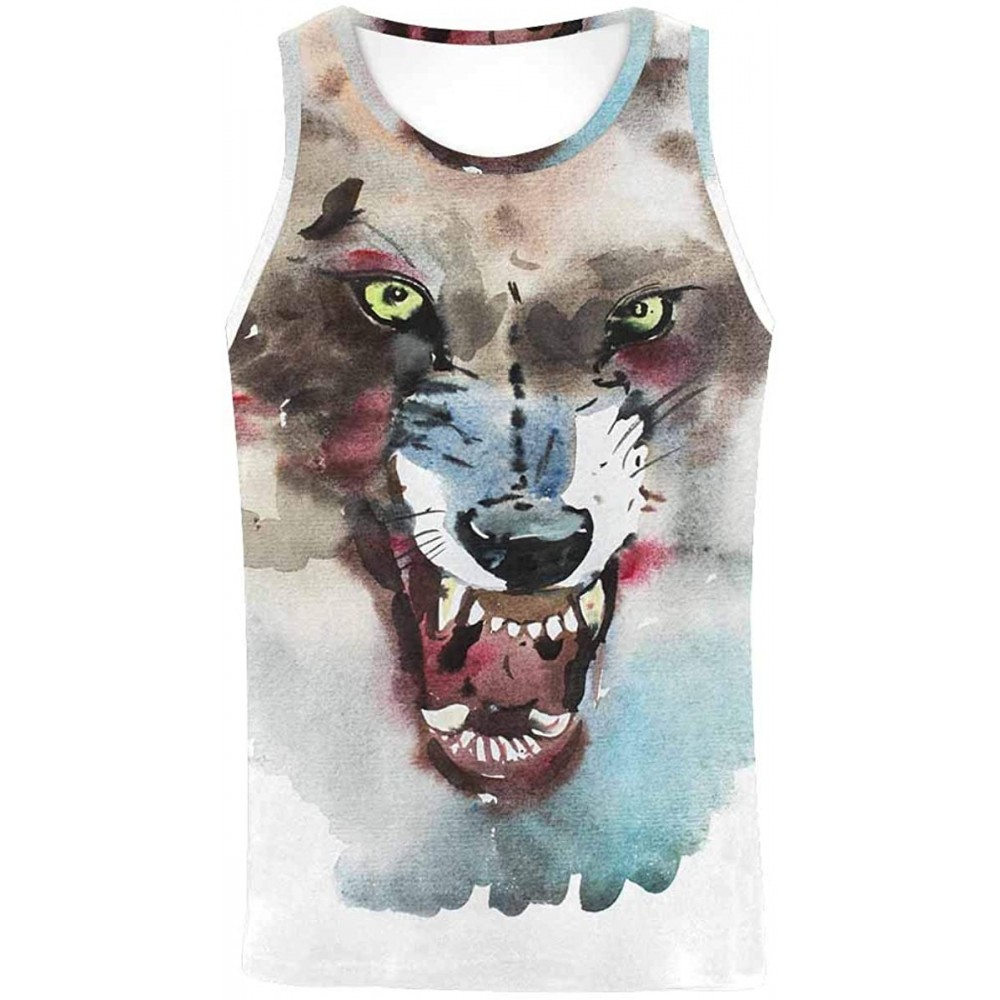 Undershirts Men's Muscle Gym Workout Training Sleeveless Tank Top Wolf Animal - Multi3 - CE19D0G2EUR