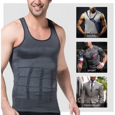 Undershirts Mens Slimming Body Shaper Vest Shirt Abs Abdomen Slim - Grey - CY18SY6L857