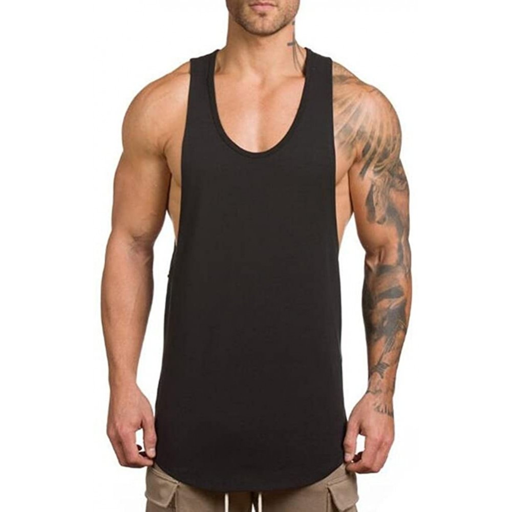 Undershirts Men's Muscular Cut Open Sides Tank Tops Bodybuilding T-Shirts - Black - CD18G3DISS9