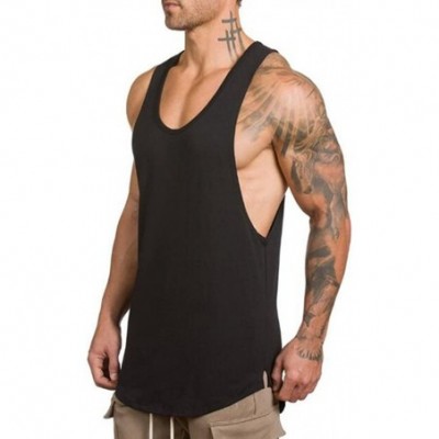 Undershirts Men's Muscular Cut Open Sides Tank Tops Bodybuilding T-Shirts - Black - CD18G3DISS9