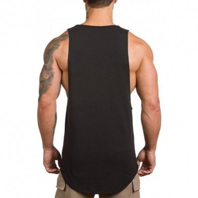 Undershirts Men's Muscular Cut Open Sides Tank Tops Bodybuilding T-Shirts - Black - CD18G3DISS9