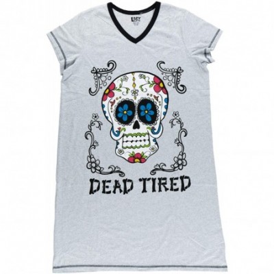 Nightgowns & Sleepshirts V-Neck Nightshirts for Women- Animal Designs - Dead Tired Sugar Skull Nightshirt - CE1959E95LN