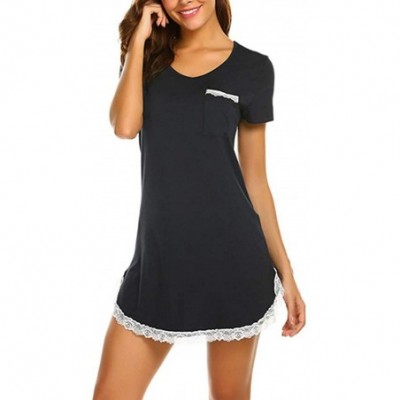 Robes Women Maternity Breastfeeding Nightdress Buttoned Nightshirt Short Sleeve - Black - CK19C6SAH28