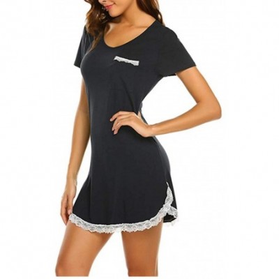 Robes Women Maternity Breastfeeding Nightdress Buttoned Nightshirt Short Sleeve - Black - CK19C6SAH28