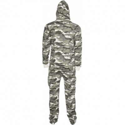 Sleep Sets Mens Hoodie Jumpsuit Onesie One Piece Pajamas - Light Green Camo - CL198D6SGHN