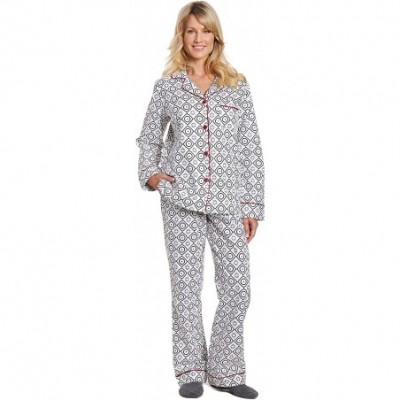 Sets Women Pajamas Set - 100% Cotton Flannel Pajamas Women Warm PJs Set - Moroccan White-black - CX184EKXLSK