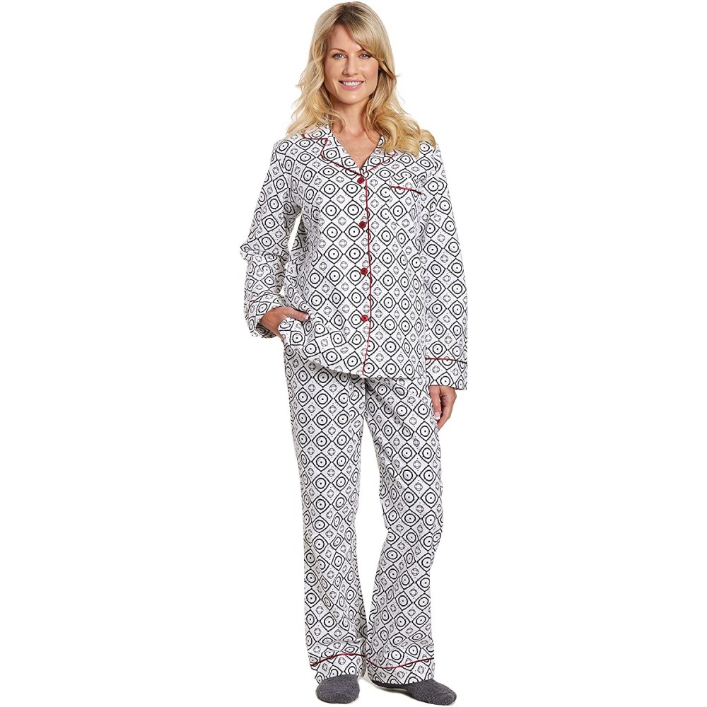 Sets Women Pajamas Set - 100% Cotton Flannel Pajamas Women Warm PJs Set - Moroccan White-black - CX184EKXLSK