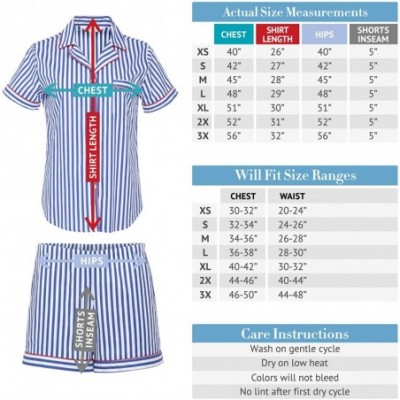 Sets Women's Lightweight Button Down Pajama Set- Short Summer Pjs - Green Striped With White Piping - CB12LHHKU4R