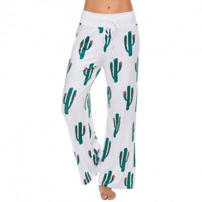 Bottoms Women's Printed Pajama Lounge Pants Loose Palazzo Pj Wide Leg Sleepwear - Cactus - C018DUK887U