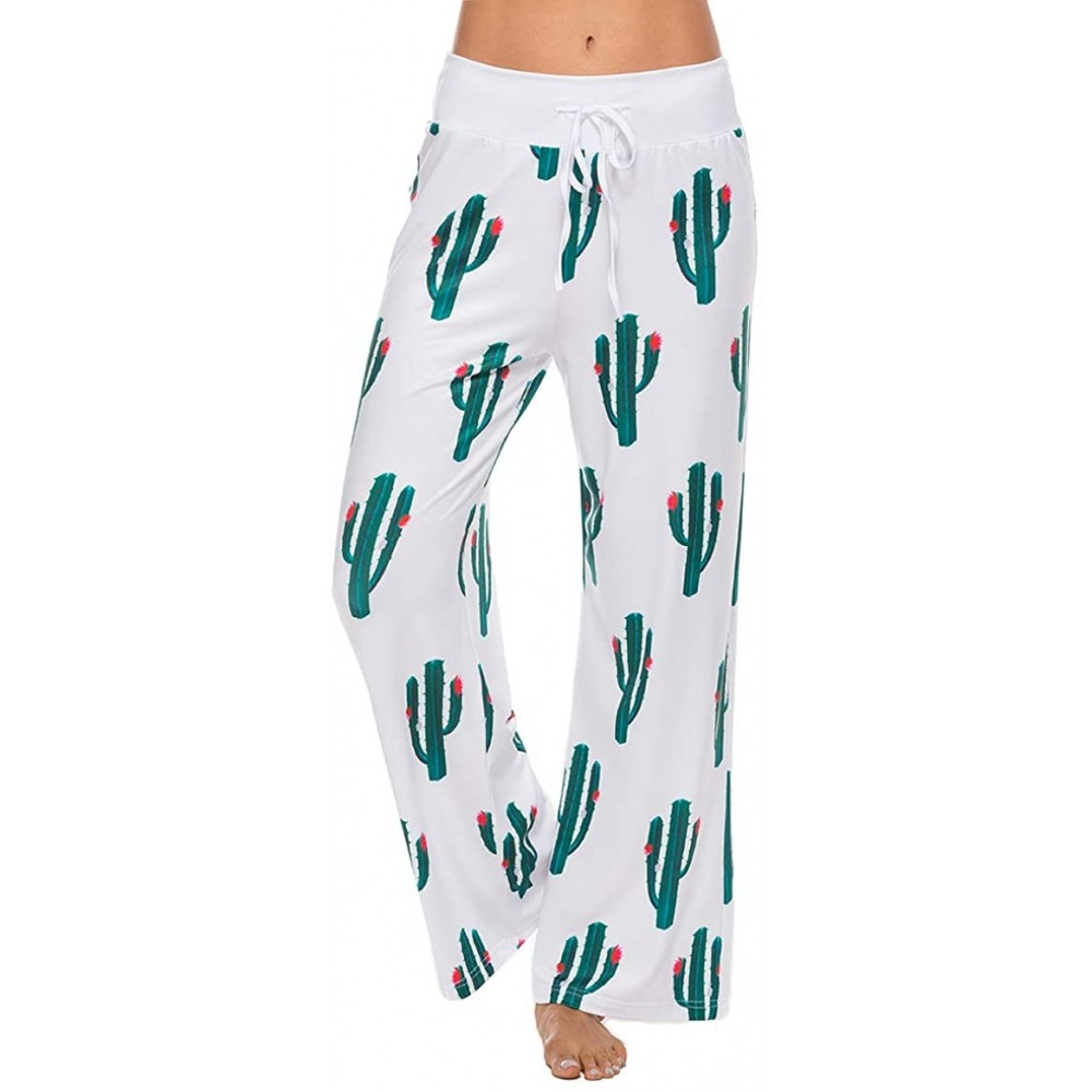 Bottoms Women's Printed Pajama Lounge Pants Loose Palazzo Pj Wide Leg Sleepwear - Cactus - C018DUK887U