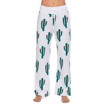 Bottoms Women's Printed Pajama Lounge Pants Loose Palazzo Pj Wide Leg Sleepwear - Cactus - C018DUK887U