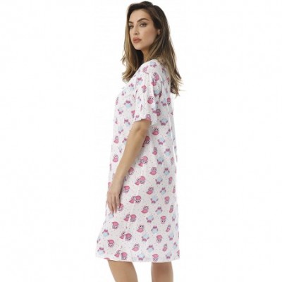 Nightgowns & Sleepshirts Short Sleeve Nightgown Sleep Dress for Women - White - Owl & Dots - CU189TY0X6Z