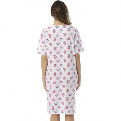 Nightgowns & Sleepshirts Short Sleeve Nightgown Sleep Dress for Women - White - Owl & Dots - CU189TY0X6Z