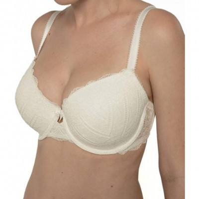 Bras Curves Celine Women's Full Cup Light Padded Underwire T-Shirt Lace Demi Bra D17455A - Ivory - C917XHQE4SW