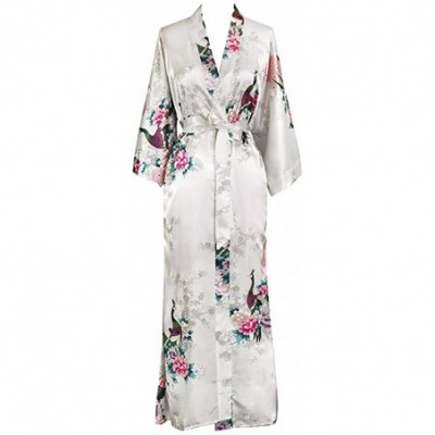 Robes Women Long Robe Print Flower Peacock Bathrobe Gown Bride Wedding Robes - Lack Blue a - CZ18XDQGNRH