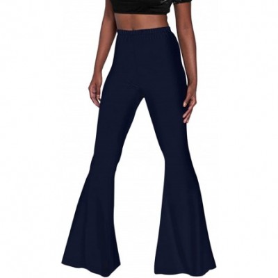 Bottoms Women's Bell Bottom Pants High Waist Flare Boho Print Maxi Trousers - Navy Blue-pc - C5193X2H8O9