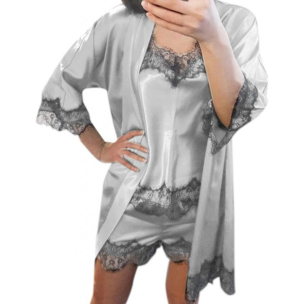 Bustiers & Corsets Women Underwear 2PC Lingerie Women Lace Babydoll Nightdress Nightgown Sleepwear Underwear Set - White - CZ...