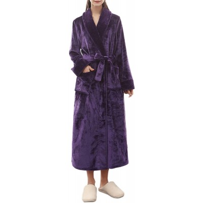 Robes Flannel V-Neck Couple's Long Bathrobe - Purple(womens) - CY1930SH05C