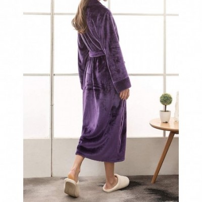 Robes Flannel V-Neck Couple's Long Bathrobe - Purple(womens) - CY1930SH05C