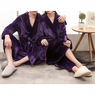 Robes Flannel V-Neck Couple's Long Bathrobe - Purple(womens) - CY1930SH05C