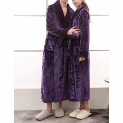 Robes Flannel V-Neck Couple's Long Bathrobe - Purple(womens) - CY1930SH05C