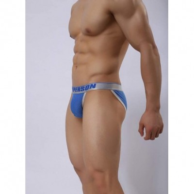 Bikinis Men's Mesh Briefs Sexy Panties U Convex Bag Slim Briefs - Dark Blue - CG193TE7HY5