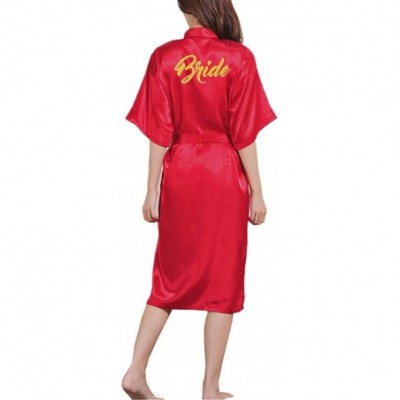 Robes Women's Satin Bridal Robes Silky Bridesmaid and Bride Party Dressing Gown Sexy Long Kimono Lingerie Robe - Red - CQ190O...