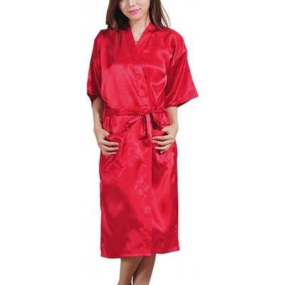 Robes Women's Satin Bridal Robes Silky Bridesmaid and Bride Party Dressing Gown Sexy Long Kimono Lingerie Robe - Red - CQ190O...