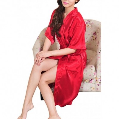 Robes Women's Satin Bridal Robes Silky Bridesmaid and Bride Party Dressing Gown Sexy Long Kimono Lingerie Robe - Red - CQ190O...