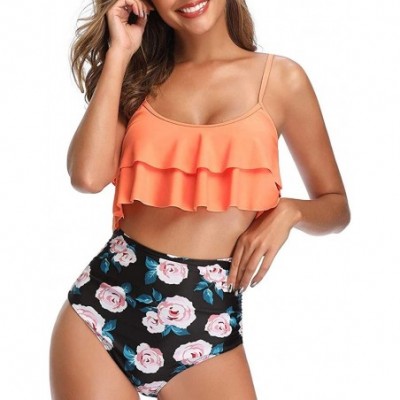 Shapewear Swimsuit for Women Two Pieces Top Ruffled Backless Racerback with High Waisted Bottom Tankini Set - H-orange - CN19...