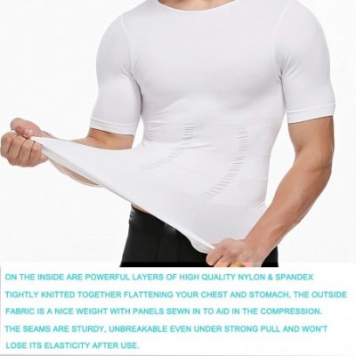 Undershirts Men Shapewear Vest Seamless Abdomen Slim Shirt Classic Abs Body Shaper - White (With Short Sleeve) - C218SRSOOIQ