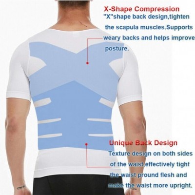 Undershirts Men Shapewear Vest Seamless Abdomen Slim Shirt Classic Abs Body Shaper - White (With Short Sleeve) - C218SRSOOIQ