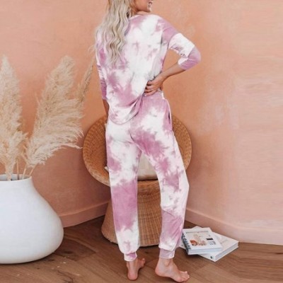 Sets Women 2 Piece Tie Dye Sweatsuit Set- Lounge Jogger Pants Printed Pajamas Sets - Pink - C619DNXW3GZ